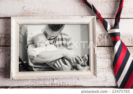 Fathers day composition. Picture frame, photo, tie 22475785