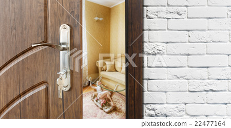 Half open door of a modern living room closeup. 22477164