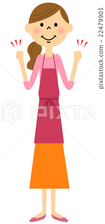 穿著圍裙的女人做出膽量姿勢 22479901