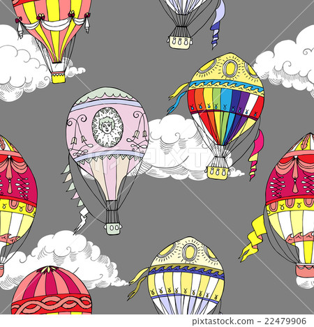 Seamless pattern with clouds and hot air ballons 22479906