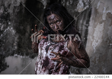Zombie girl in haunted house 22480144