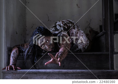Zombie girl in haunted house Zombie girl in haunted house 22480160
