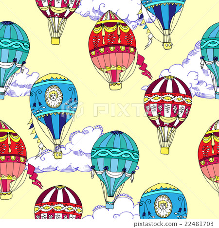 Seamless pattern with clouds and hot air ballons 22481703