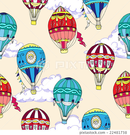 Seamless pattern with clouds and hot air ballons 22481738