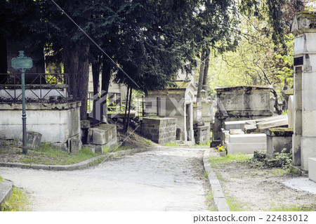 Tombstones in cemetery at dusk, gothic style Tombstones in cemetery at dusk, gothic style 22483012
