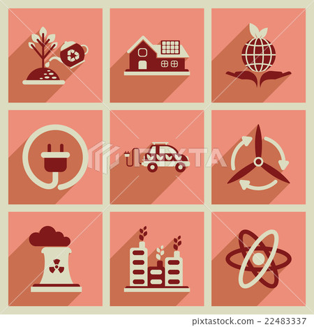 Concept of flat icons with long shadow ecology - Stock Illustration ...