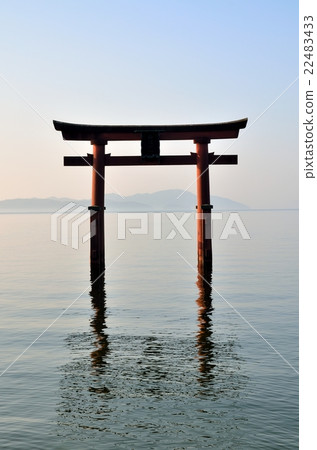 Shiga Hakurei Shrine torii at the shore lake Shiga Hakurei Shrine torii at the shore lake 22483433