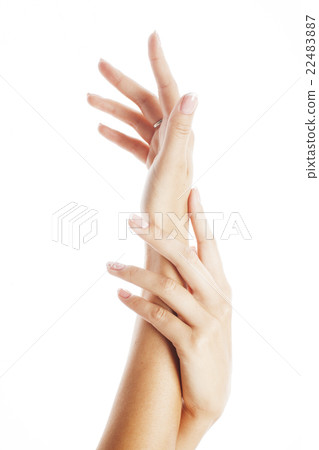 beauty delicate hands with manicure holding flower 22483887