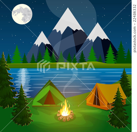 poster showing campsite with a campfire 22486332