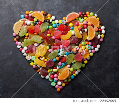 Colorful candies, jelly and marmalade heart Colorful candies, jelly and marmalade heart 22492005