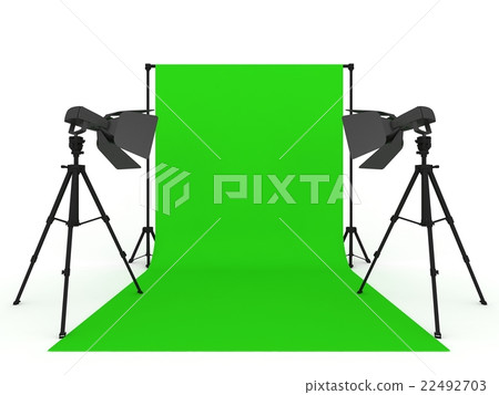 Photo Studio with Green Screen a isolated on white Photo Studio with Green Screen a isolated on white 22492703