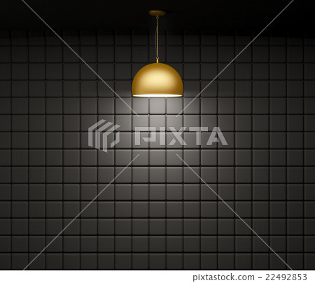 Brass lamp against of wall interior background 3d - Stock Illustration