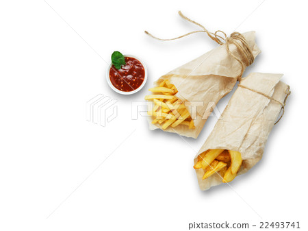 Fries and potato wedges wrapped takeaway at wood Fries and potato wedges wrapped takeaway at wood 22493741