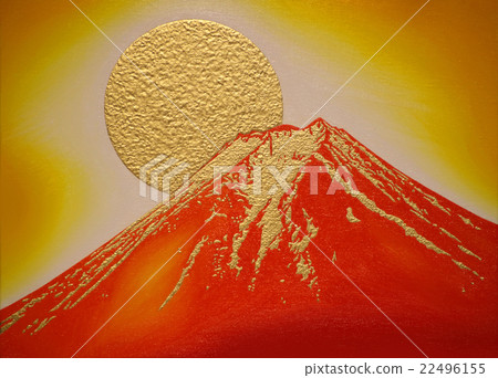 金黃太陽紅色富士日出 金黃太陽紅色富士日出 22496155