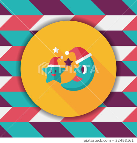 moon and star with Christmas hat flat icon with long shadow, eps 22498161