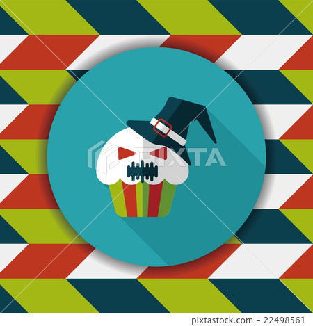 Halloween cupcakes with ghost flat icon with long shadow,eps10 22498561