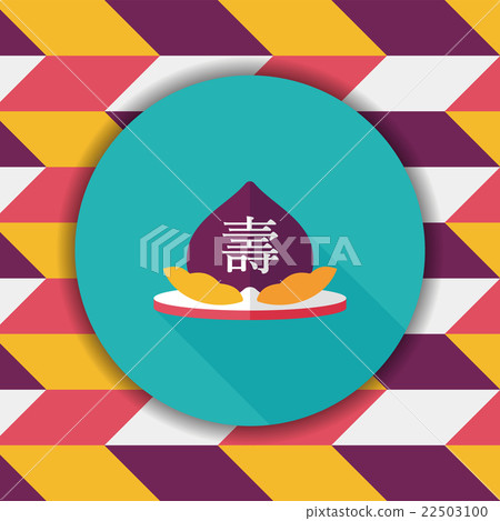 Chinese New Year peaches of immortality flat icon with long shad Chinese New Year peaches of immortality flat icon with long shad 22503100