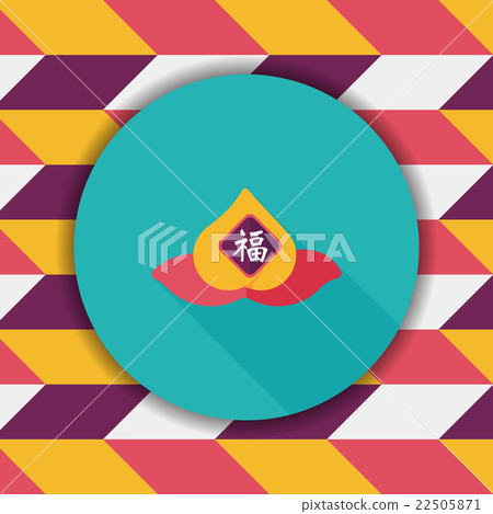 Chinese New Year peaches of immortality flat icon with long shad Chinese New Year peaches of immortality flat icon with long shad 22505871