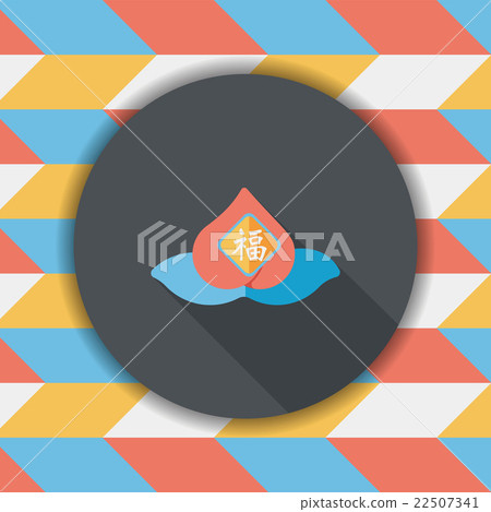 Chinese New Year peaches of immortality flat icon with long shad Chinese New Year peaches of immortality flat icon with long shad 22507341