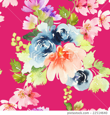 Seamless pattern with flowers watercolor - Stock Illustration [22514640 ...