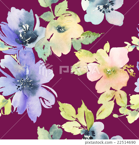 Seamless pattern with flowers watercolor - Stock Illustration [22514690 ...
