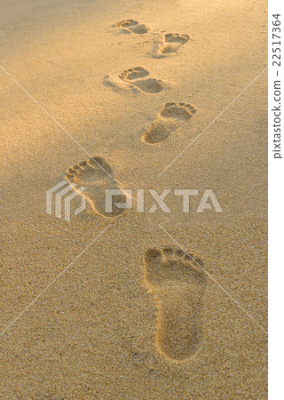 Footprints on the beach at sunset. Selcetive focus 22517364