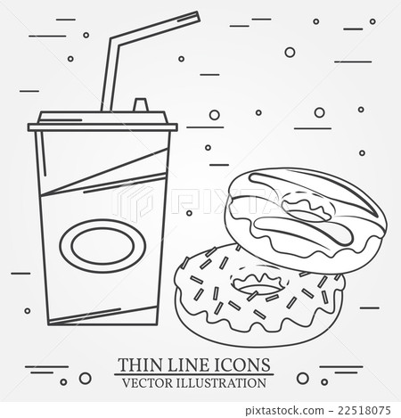 Vector thin line icon donuts and soda . Vector thin line icon donuts and soda . 22518075