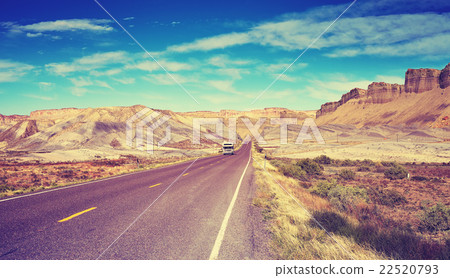 Vintage old film style picture of a highway in USA Vintage old film style picture of a highway in USA 22520793