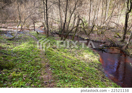Small stream with dark red water and lane Small stream with dark red water and lane 22521138