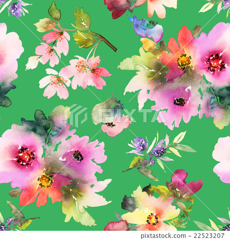 Seamless pattern with flowers watercolor - Stock Illustration [22523207 ...