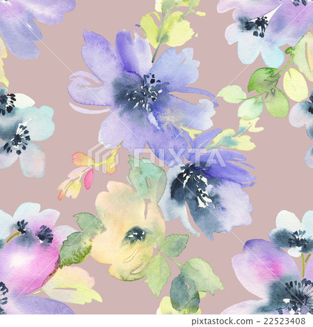 Seamless pattern with flowers watercolor - Stock Illustration [22523408 ...