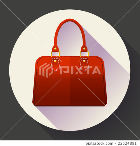 Red fashion women hand bag icon. Flat design style 22524881