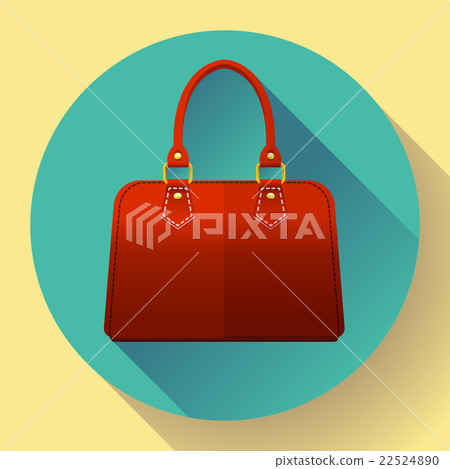 Red fashion women hand bag icon. Flat design style 22524890