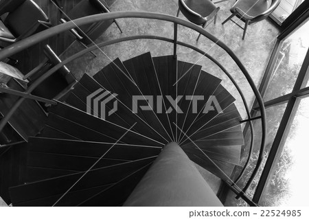 screw, wooden staircase top view in black and whit 22524985