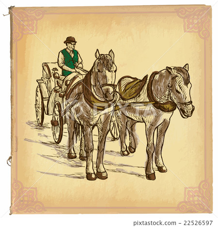 An hand drawn vector, colored line art - Horses 22526597