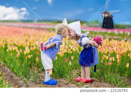 Dutch children in tulip field 22526765