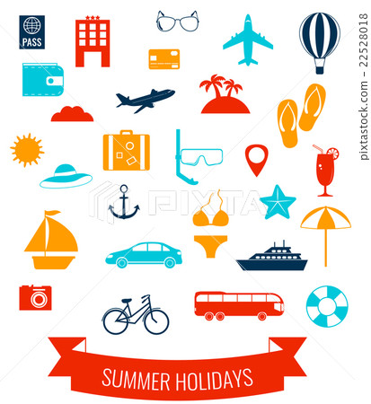 Summer flat icons set.  Summer holiday. Vector 22528018