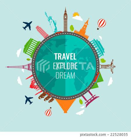 Travel composition with world landmarks icons. 22528035