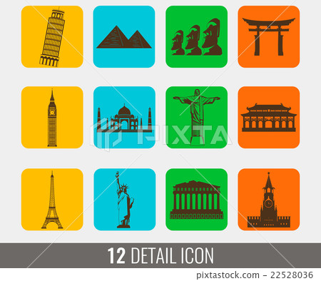World landmarks flat icons set. Vector 22528036