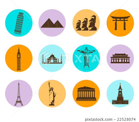 World landmarks flat icons set. Vector 22528074