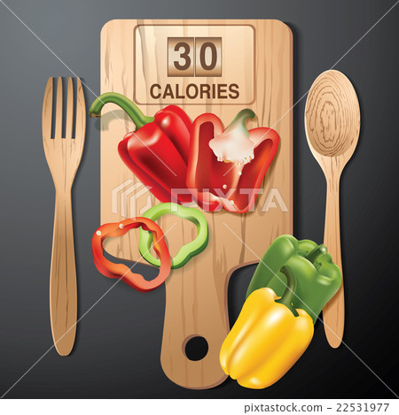 Vector of Calories in pepper bell on wood board. Vector of Calories in pepper bell on wood board. 22531977