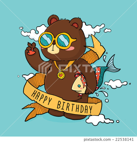 Hand Drawn Cool Bear Birthday Greeting Card 22538141