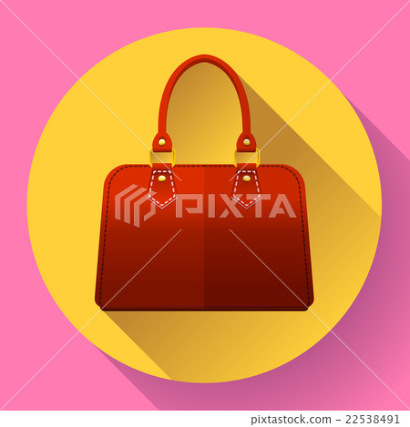 Red fashion women hand bag icon. Flat design style 22538491