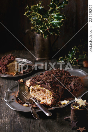 Sliced christmas chocolate yule log 22539295