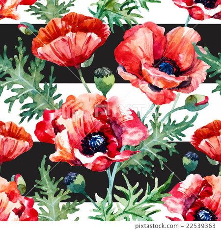 Watercolor poppy flower pattern 22539363