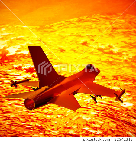 Fighter jet flying against a blue sky, 3d 22541313