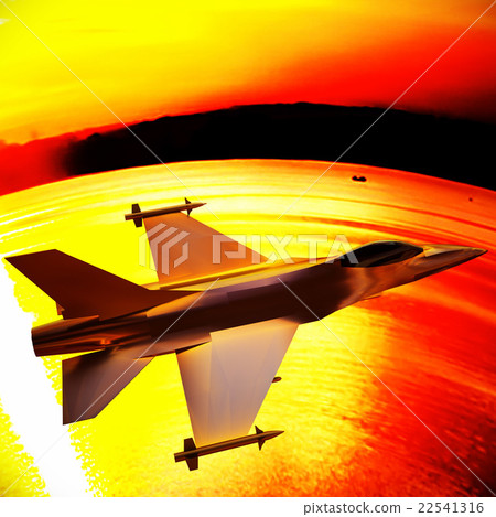Fighter jet flying against a blue sky, 3d 22541316