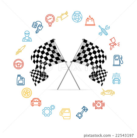 Car Icon Set and Checkered Flags Motor Racing Car Icon Set and Checkered Flags Motor Racing 22543197