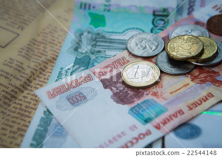 russian roubles banknotes and euro and dollars 22544148
