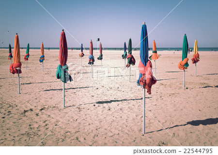 The famous colorful parasols on Deauville beach 22544795
